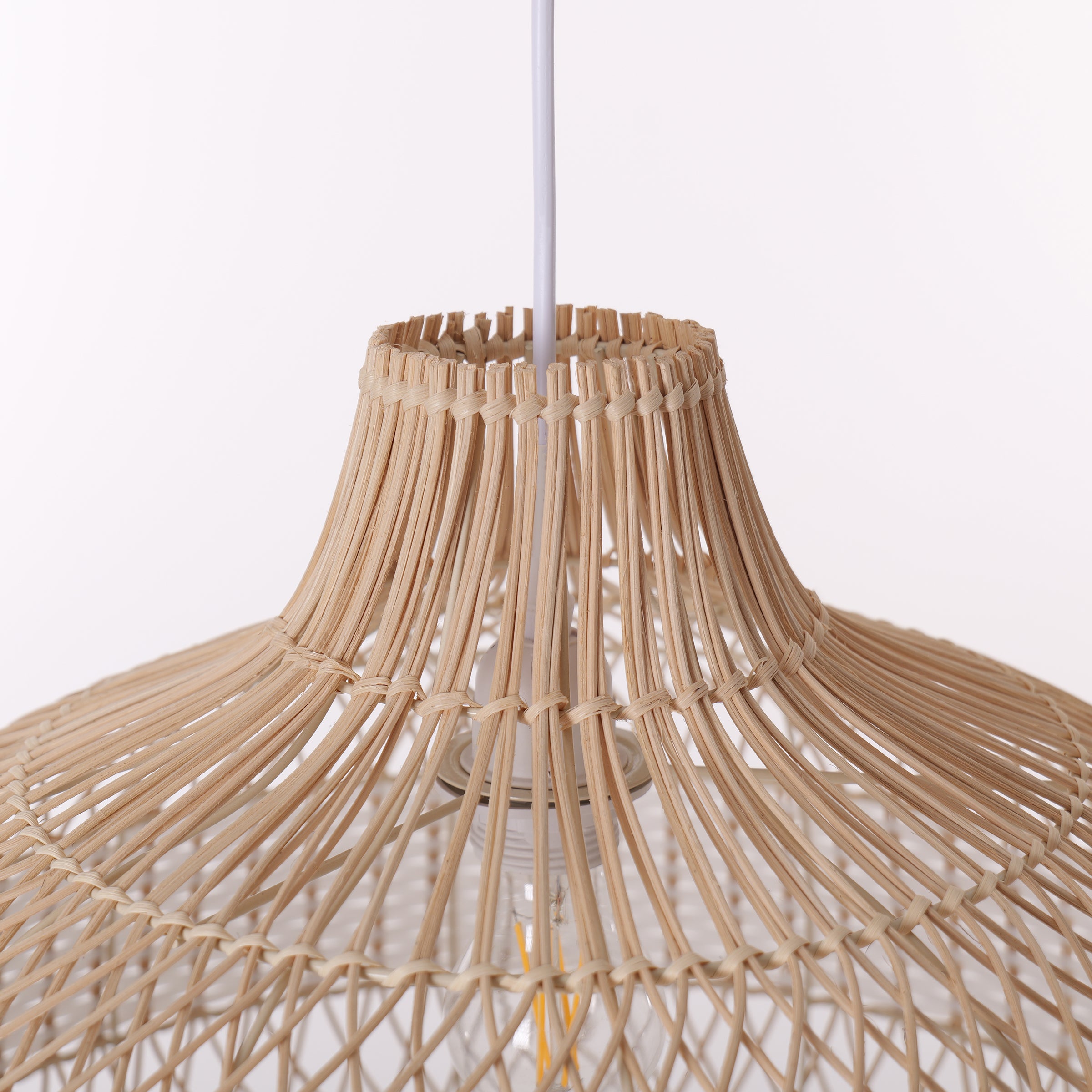 Half white handwoven rattan pendant light Style C - Upper Open Weave 细节1
