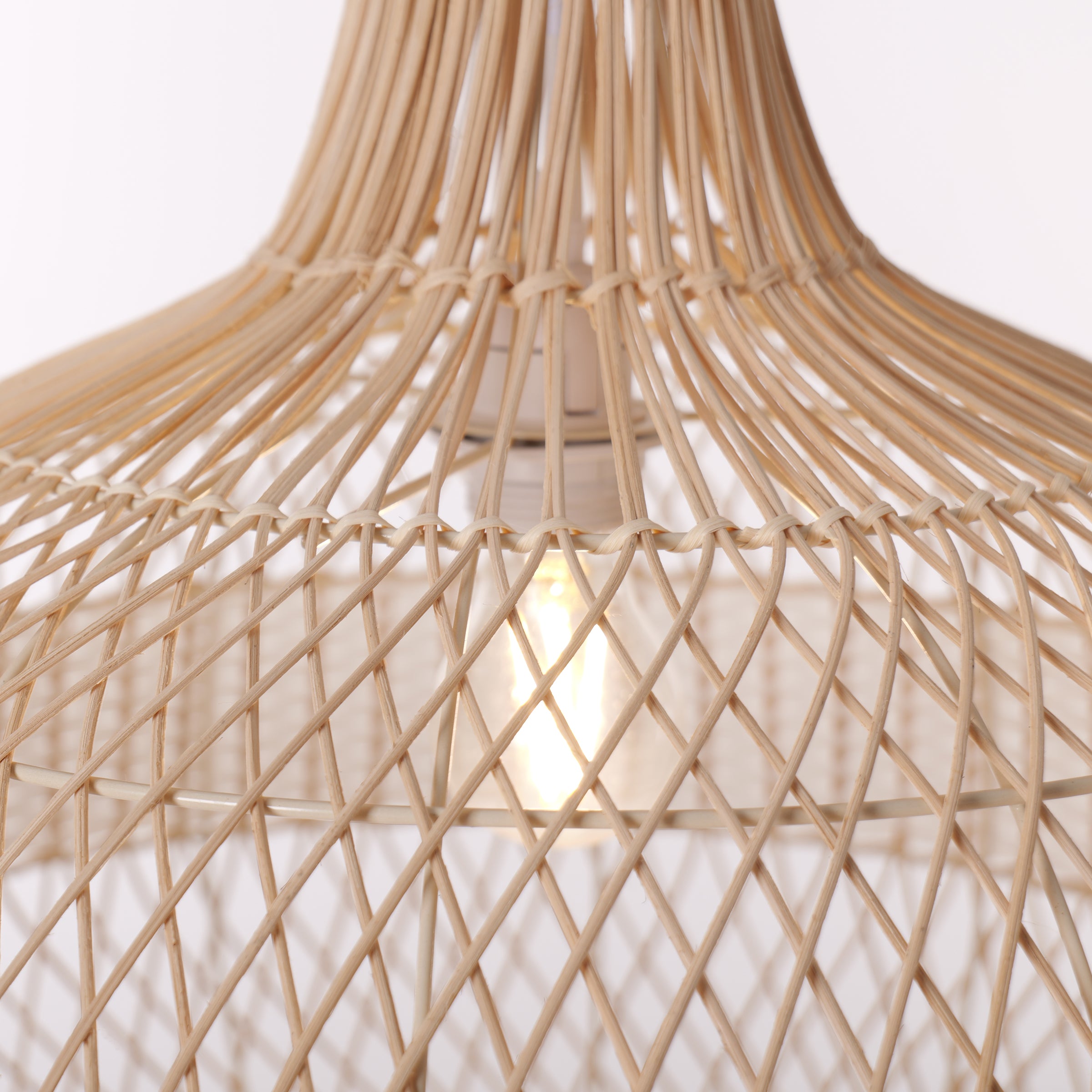 Half white handwoven rattan pendant light Style C - Upper Open Weave 细节2