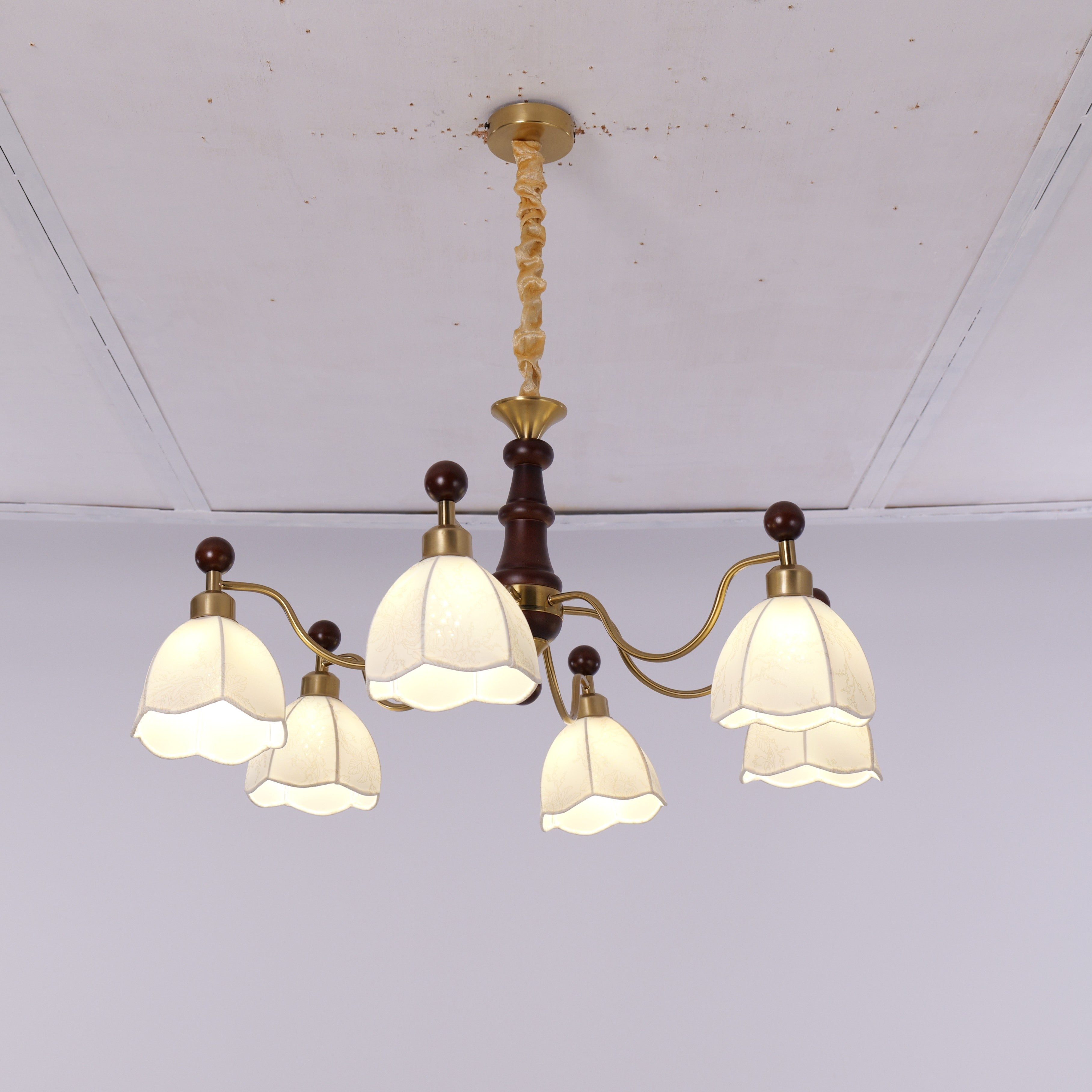 6-Light Yellow Fabric Chandelier - LI460293