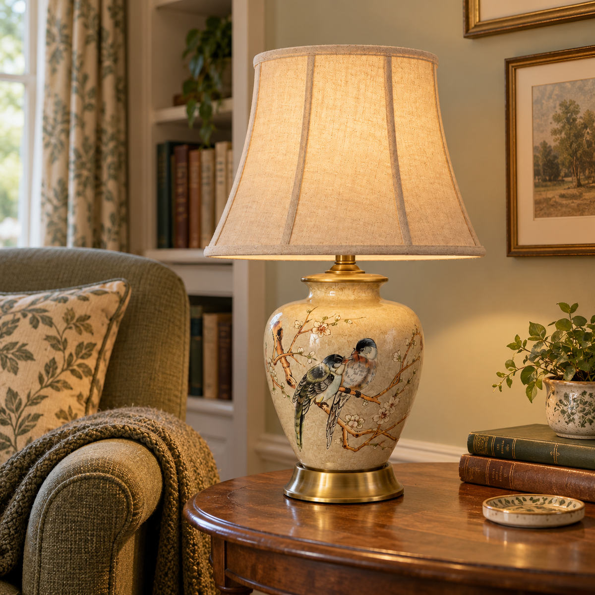 Magpies Among Plum Blossoms Ceramic Table Lamp - LI460315 (1).png