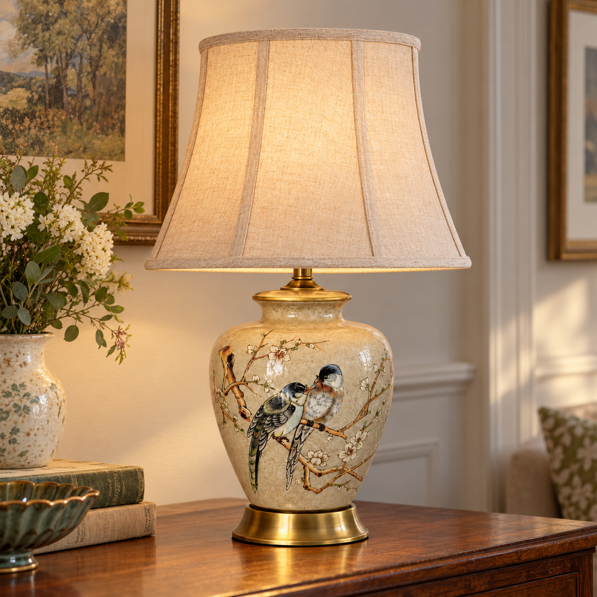 Magpies Among Plum Blossoms Ceramic Table Lamp - LI460315 (2).png