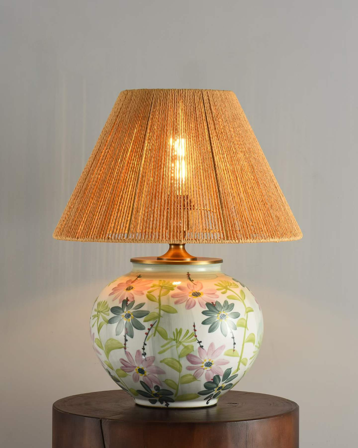 Round Floral Ceramic Table Lamp by Lightsin UK