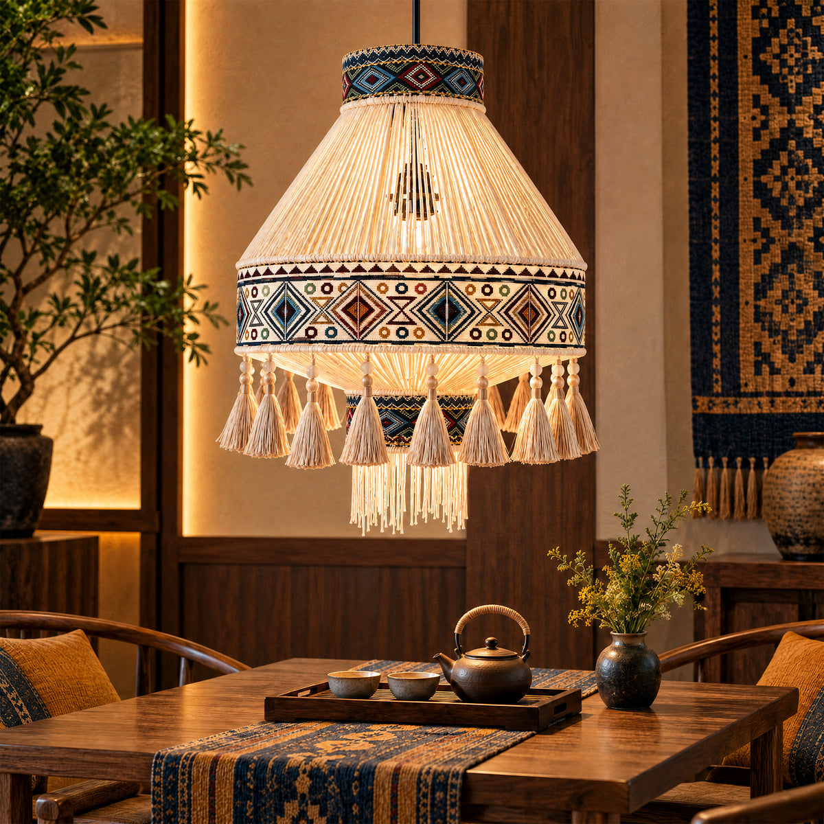 Bohemian Tassel Ceiling Light with Fringe, Detachable Design, Ethnic Style - LI460330 image 1
