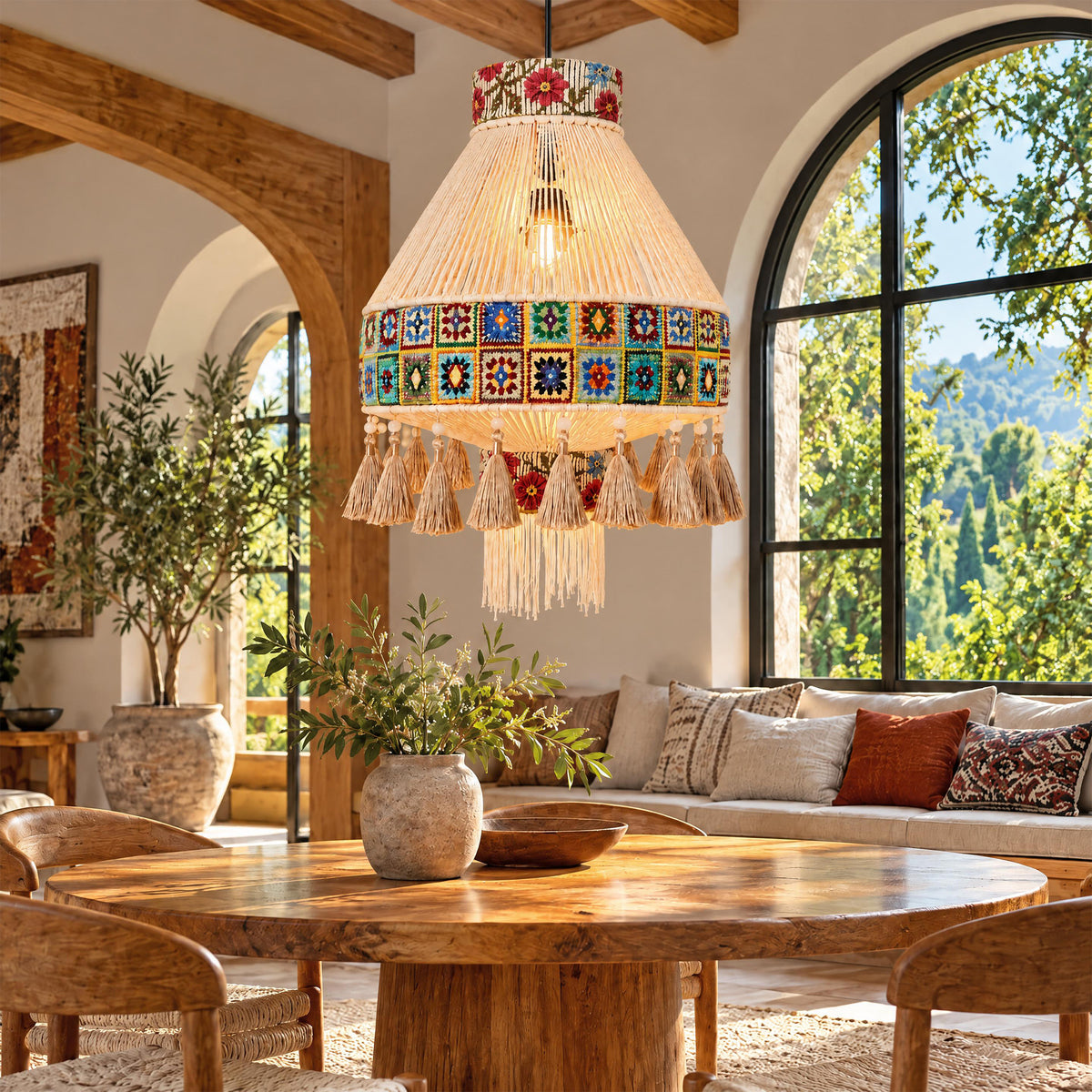 Bohemian Tassel Ceiling Light with Fringe, Detachable Design, Ethnic Style - LI460331 image 2
