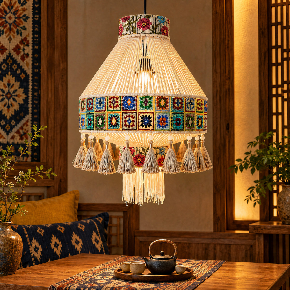 Bohemian Tassel Ceiling Light with Fringe, Detachable Design, Ethnic Style - LI460331 image 4
