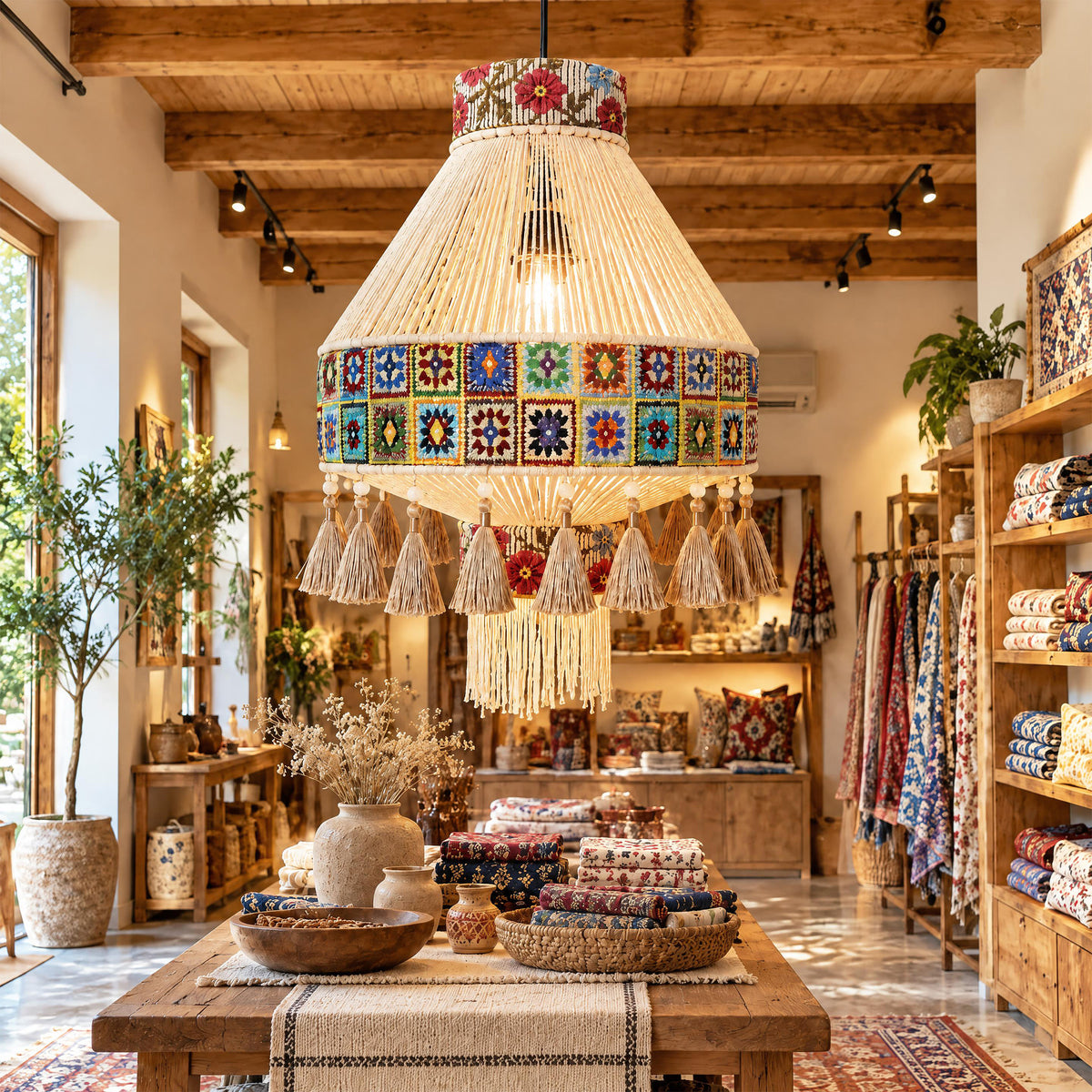 Bohemian Tassel Ceiling Light with Fringe, Detachable Design, Ethnic Style - LI460331 image 5