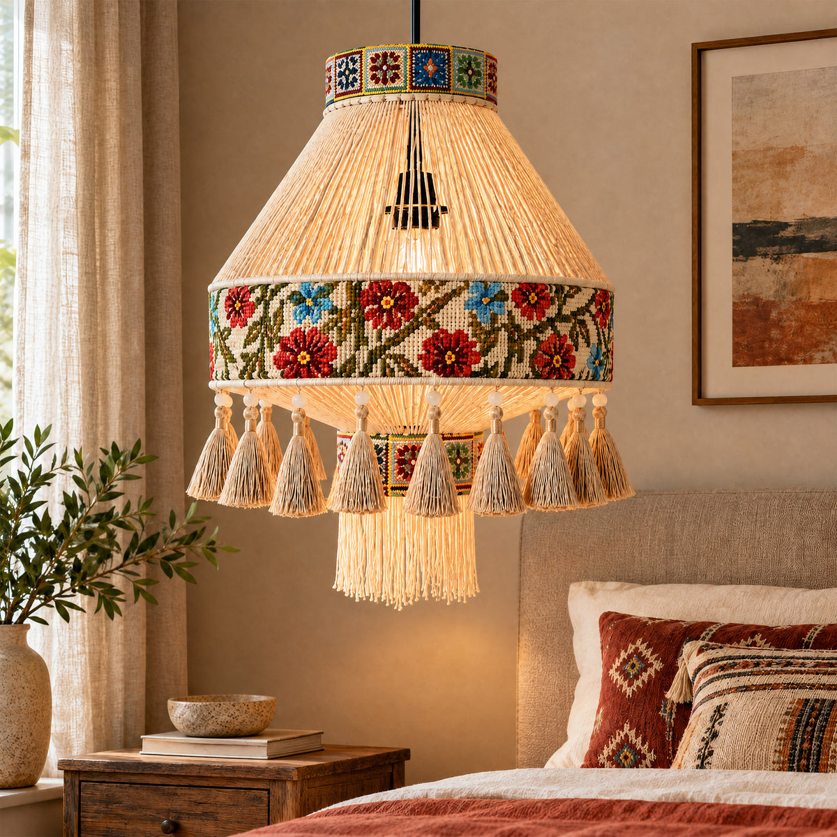 Bohemian Tassel Ceiling Light with Fringe, Detachable Design, Ethnic Style - LI460332 image 2