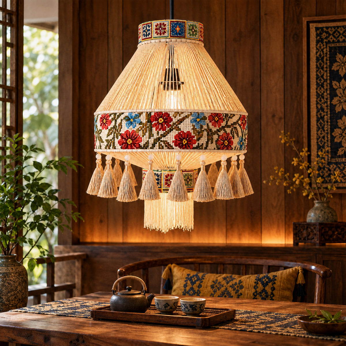 Bohemian Tassel Ceiling Light with Fringe, Detachable Design, Ethnic Style - LI460332 image 4