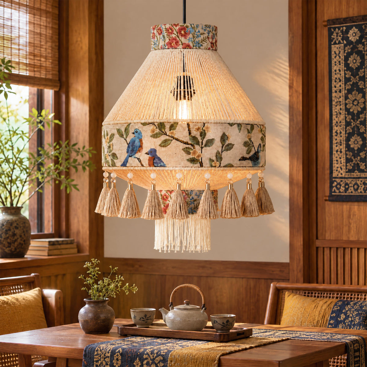 Bohemian Tassel Ceiling Light with Fringe, Detachable Design, Ethnic Style - LI460333 image 4