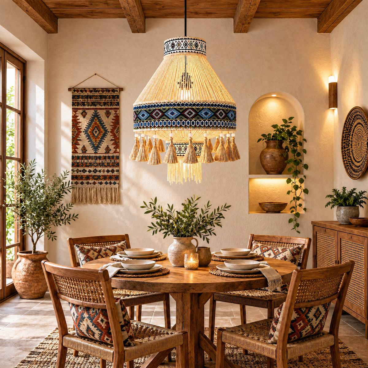 Bohemian Tassel Ceiling Light with Fringe, Detachable Design, Ethnic Style - LI460334 image 2