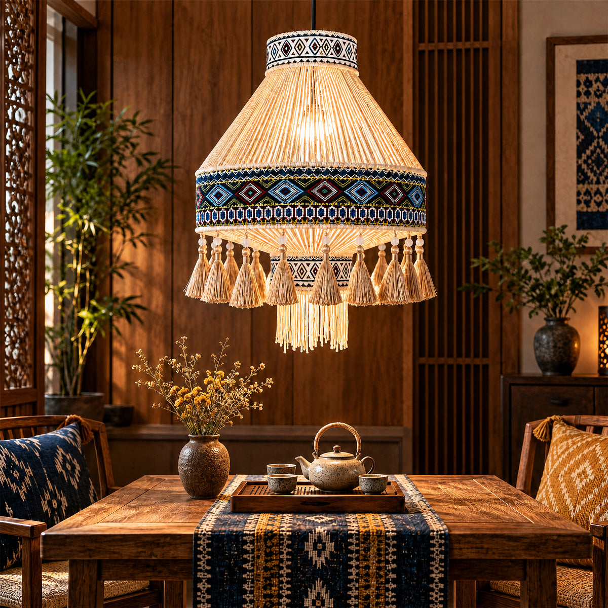Bohemian Tassel Ceiling Light with Fringe, Detachable Design, Ethnic Style - LI460334 image 8
