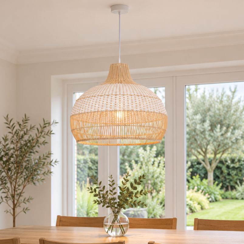 Cella-Lightsin Handwoven Rattan Pendant Light for Kitchen and Boho-Style Interiors Lightsin UK Standard (Dia 60cm) 