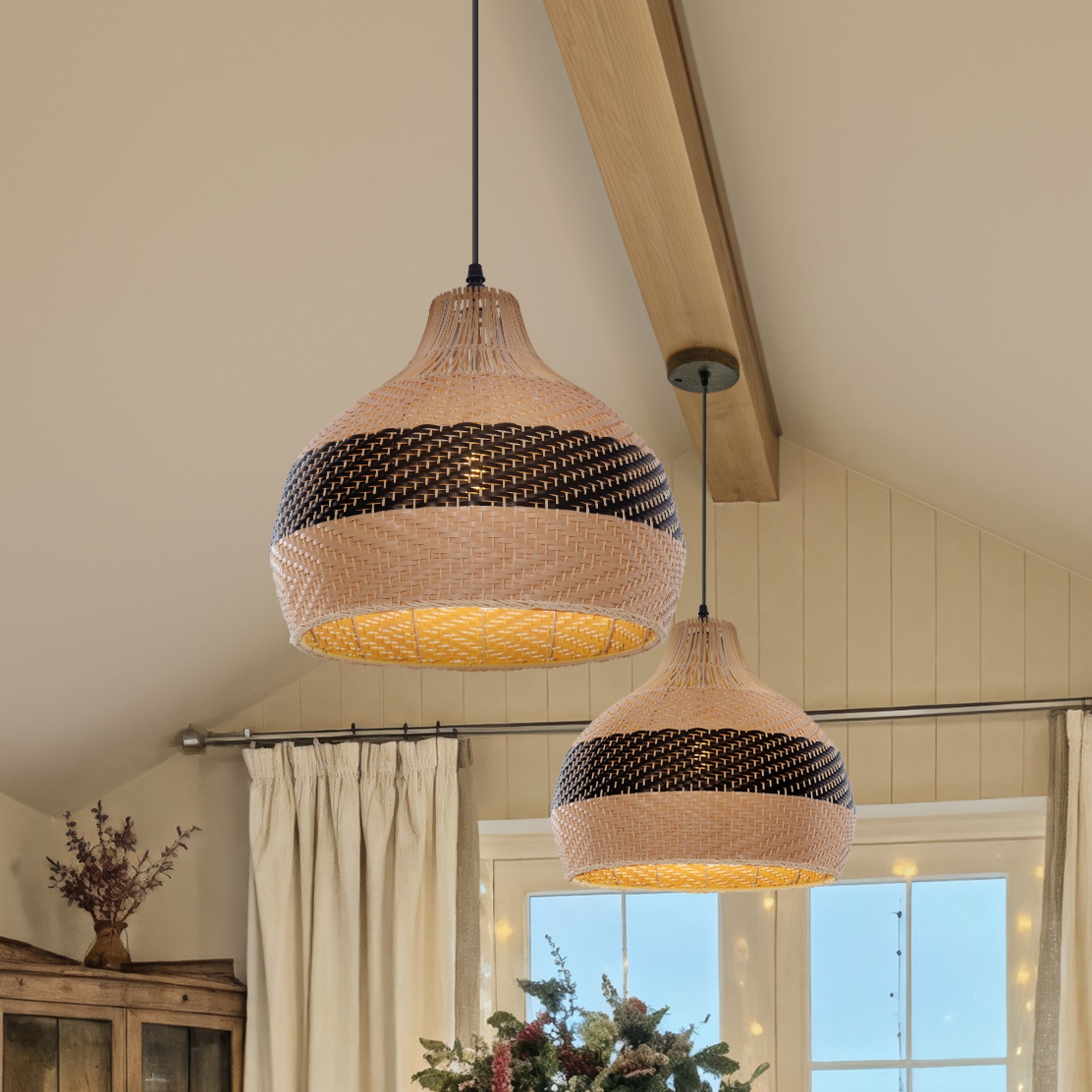 Dewlight Handwoven Rattan Pendant Lamp Natural Kitchen Island Pendant Lighting