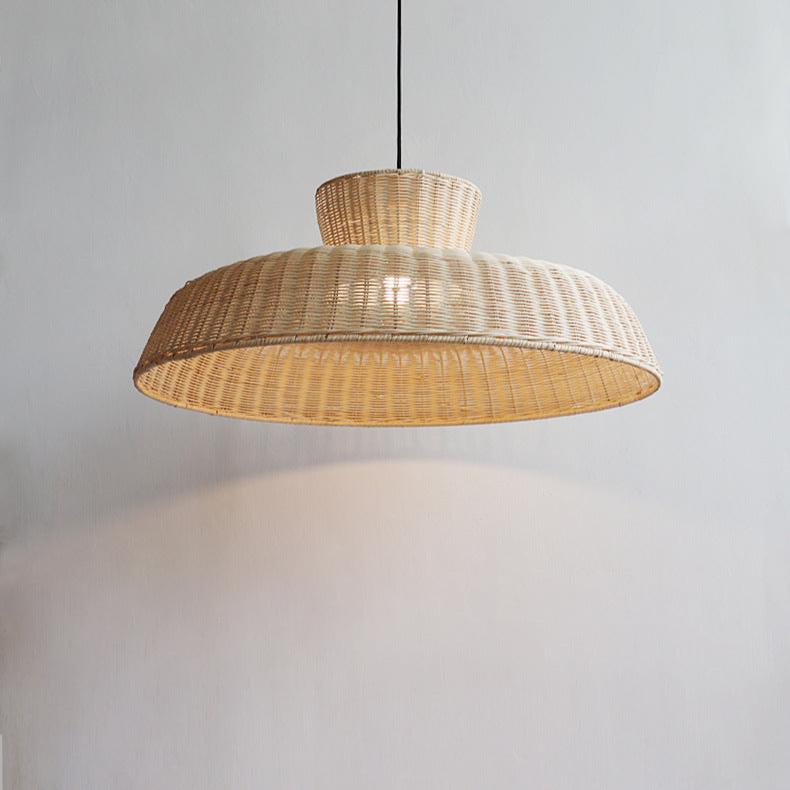 Rustic Elegance Handwoven Rattan Dome Pendant Light