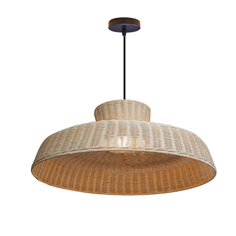 Rustic Elegance Handwoven Rattan Dome Pendant Light