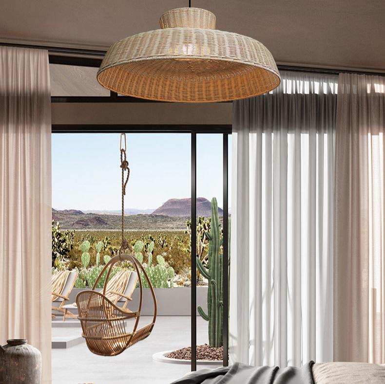 Rustic Elegance Handwoven Rattan Dome Pendant Light