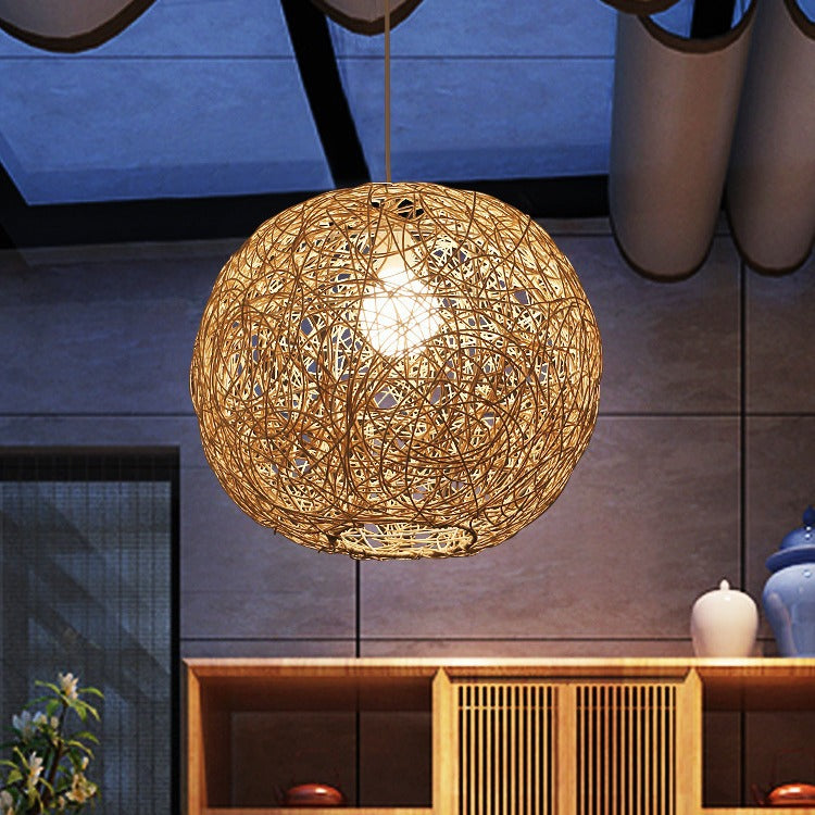 Handwoven Straw Rattan Ball Pendant Light Available in 3 Sizes