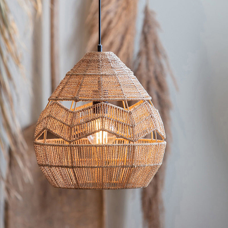 Handwoven Hemp Rope Pendant Light Retro Hanging Lamp