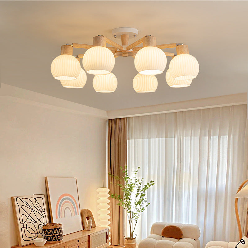 Scandinavian Modern Atmospheric Natural Wood Cream Pendant Light