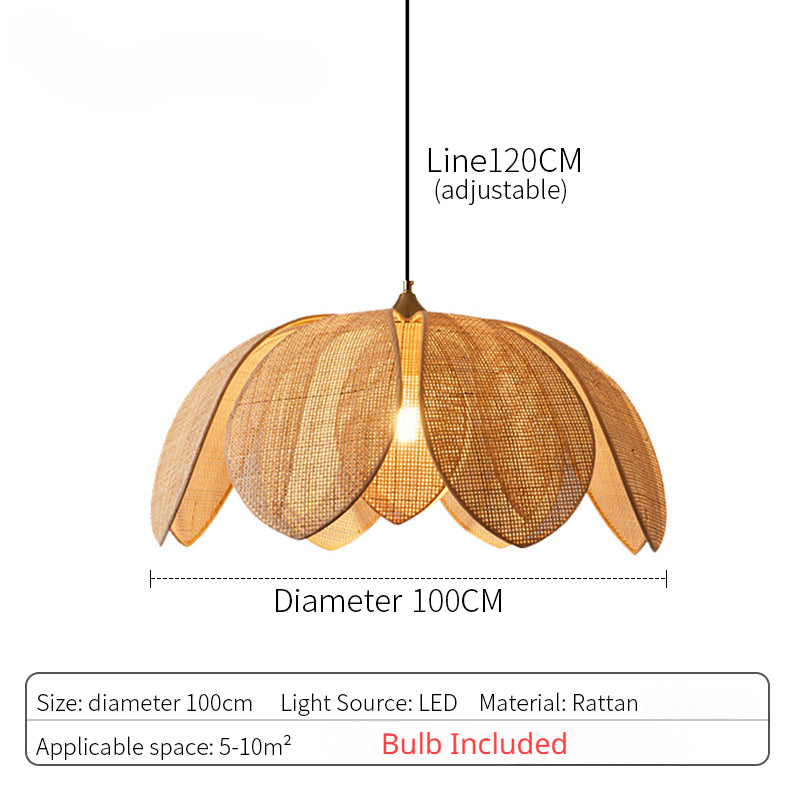 Handcrafted Rattan Weave Petal-Shaped Creative Pendant Lights