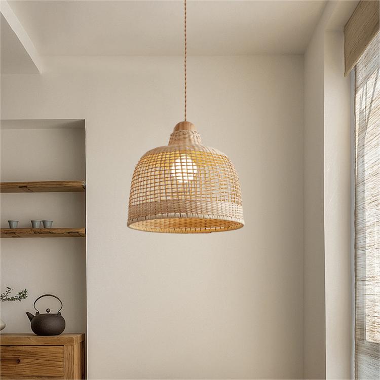 Elegant Vintage Woven Rattan Minimalist Pendant Light