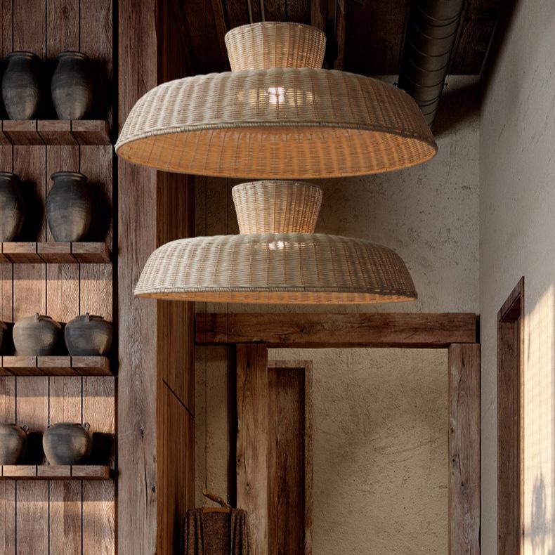 Rustic Elegance Handwoven Rattan Dome Pendant Light