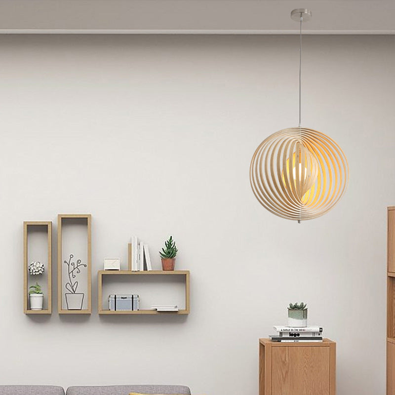 Rotating Circular Moon Wooden LED Pendant Light