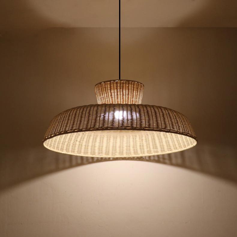 Rustic Elegance Handwoven Rattan Dome Pendant Light