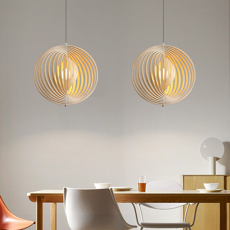 Rotating Circular Moon Wooden LED Pendant Light