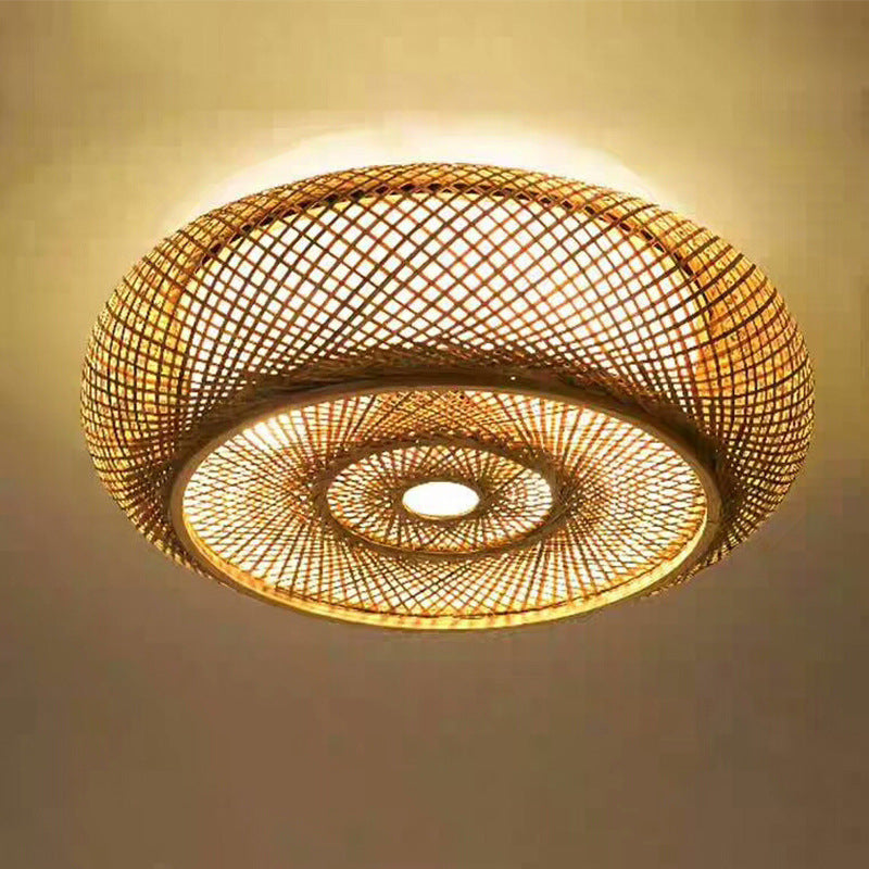 Traditional Handcrafted Bamboo Woven Semi-Flush Mount Ceiling Lights