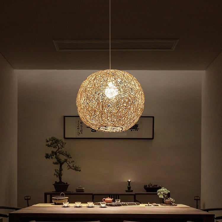 Handwoven Straw Rattan Ball Pendant Light – Available in 3 Sizes