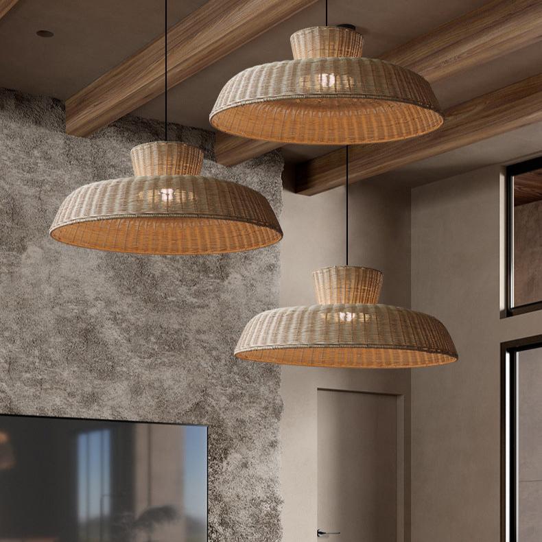 Rustic Elegance Handwoven Rattan Dome Pendant Light