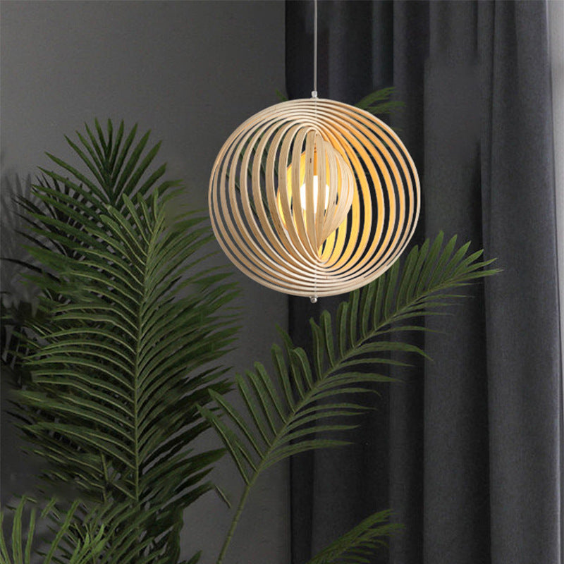 Rotating Circular Moon Wooden LED Pendant Light