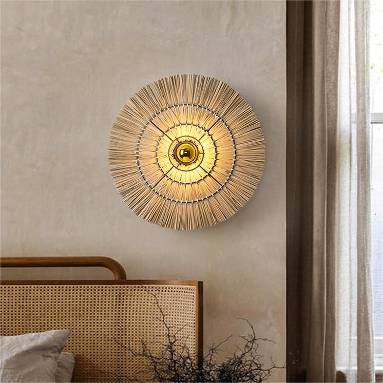 Wabi-Sabi Vintage Woven Grass Bedside Wall Lamp