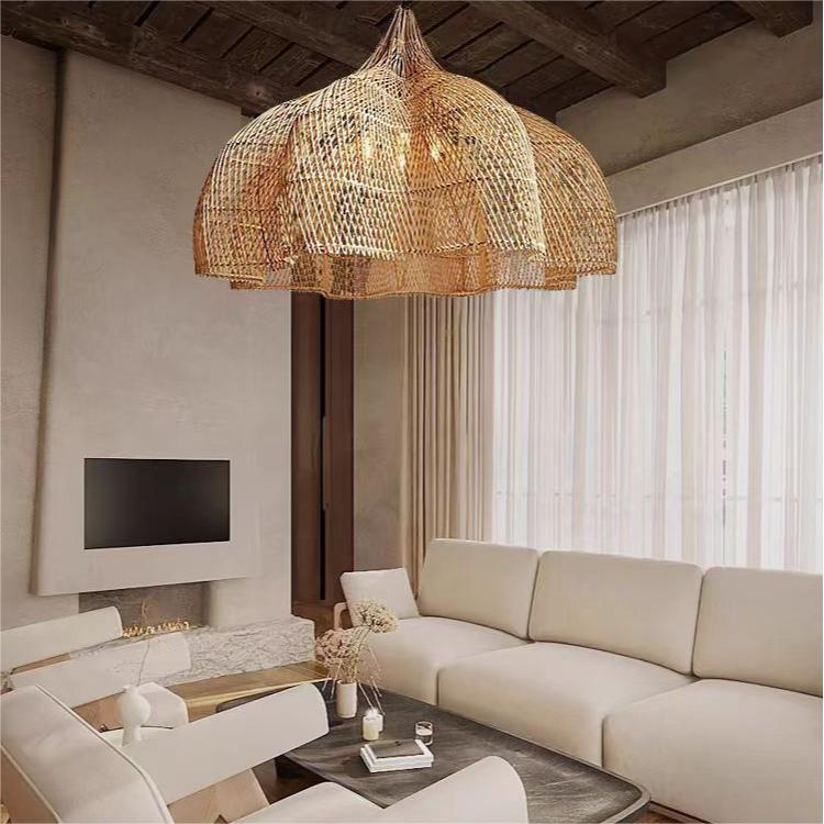 Wabi-Sabi Style Handmade Rattan Woven Pendant Light