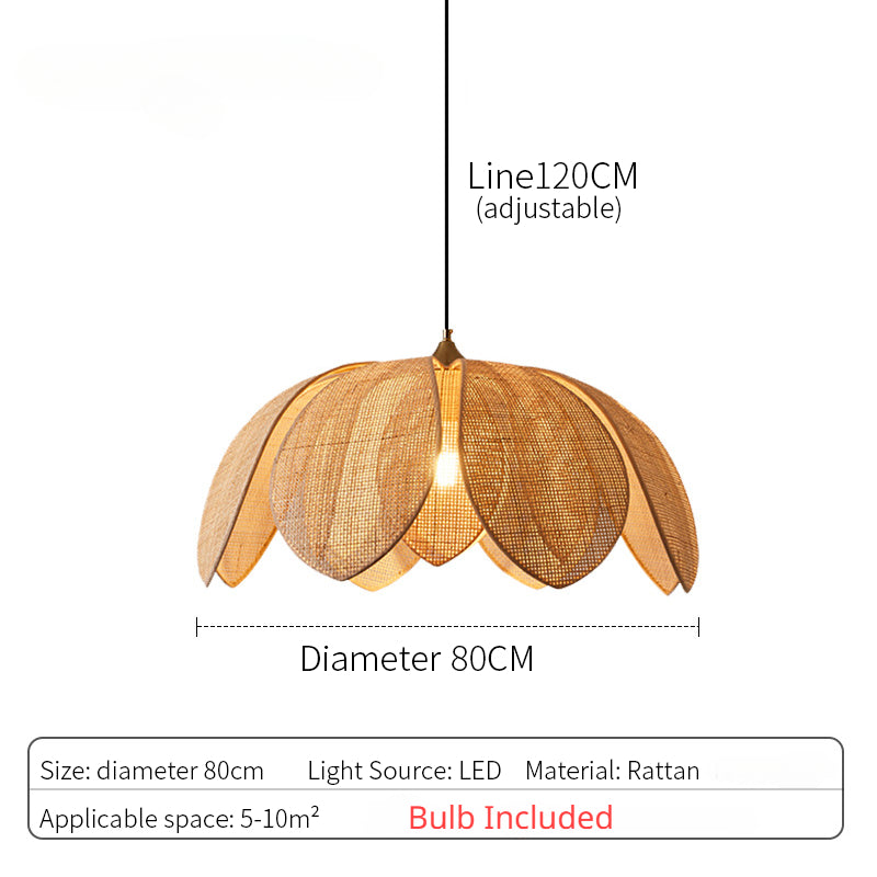 Handcrafted Rattan Weave Petal-Shaped Creative Pendant Lights