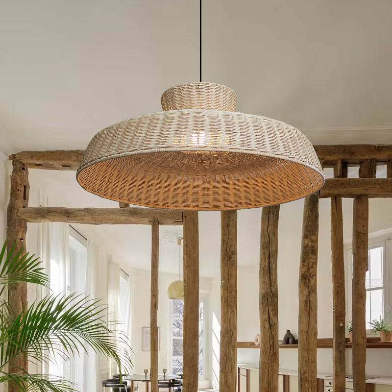 Rustic Elegance Handwoven Rattan Dome Pendant Light