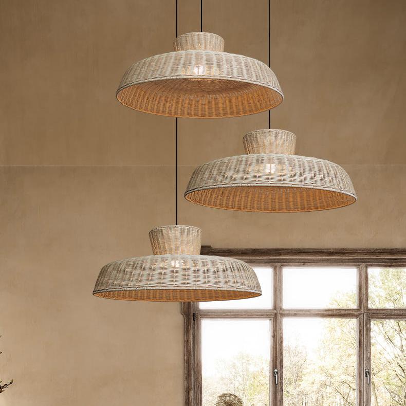 Rustic Elegance Handwoven Rattan Dome Pendant Light