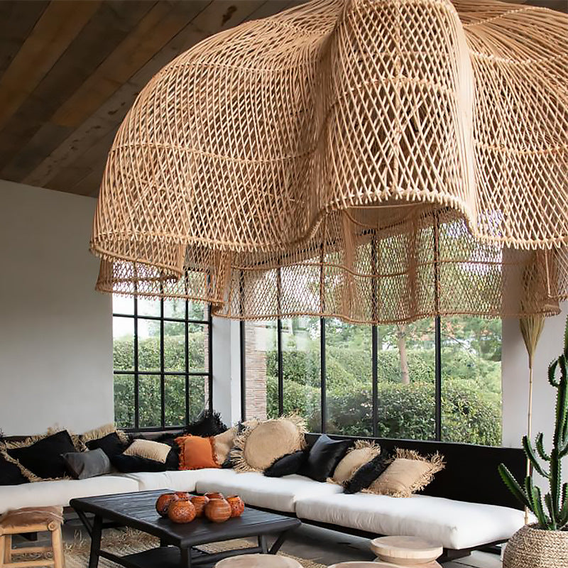 Wabi-Sabi Style Handmade Rattan Woven Pendant Light