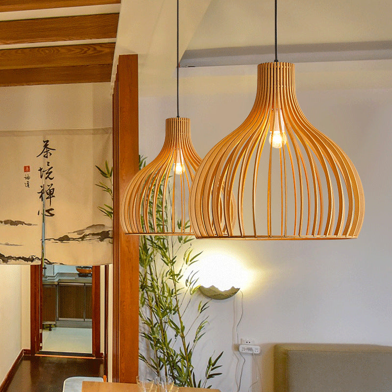 Nordic Wooden Cage Hanging Pendant Light