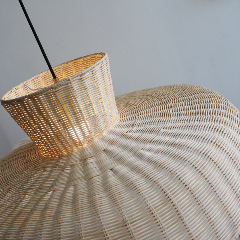 Rustic Elegance Handwoven Rattan Dome Pendant Light