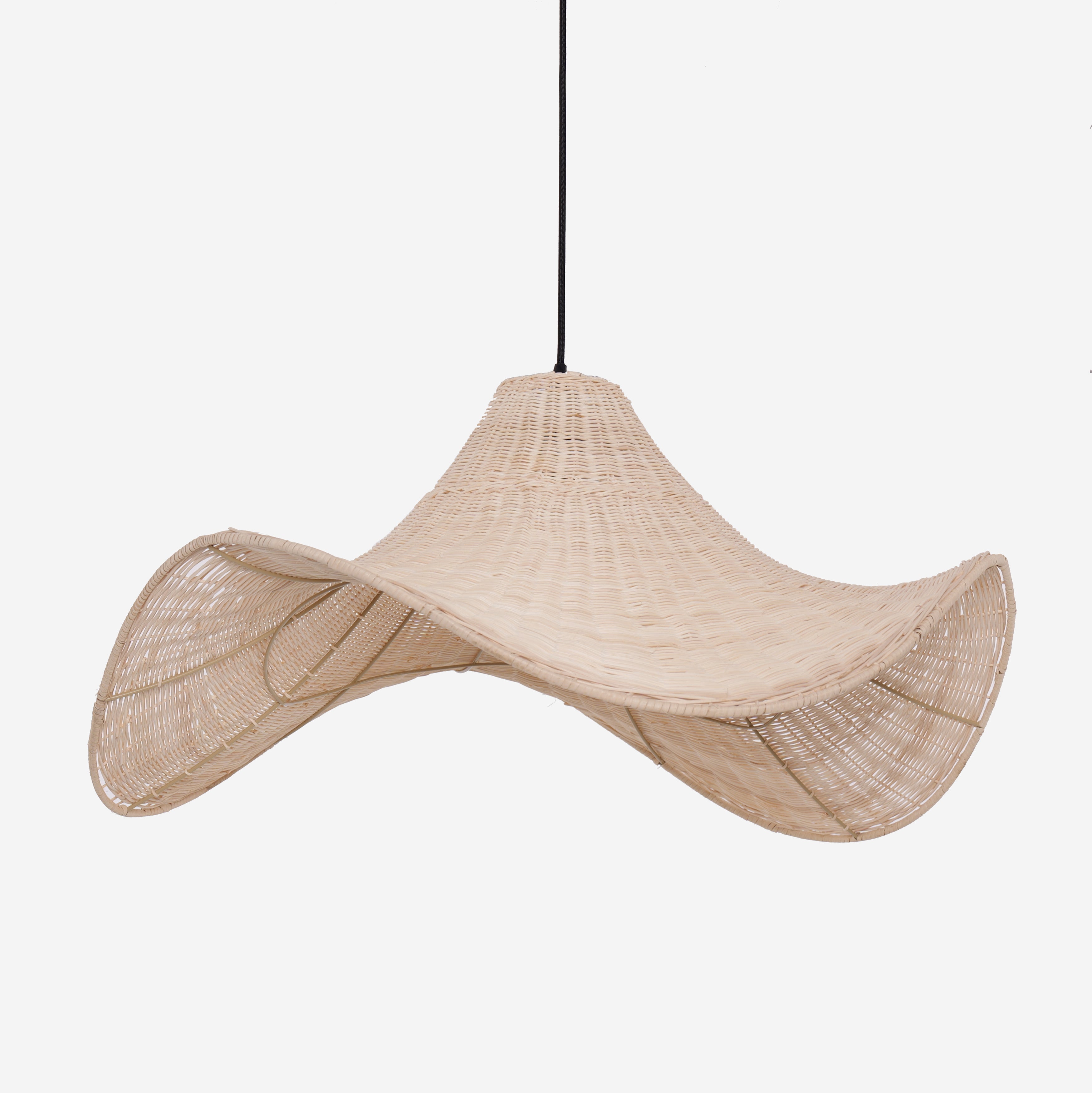 Brown & White Hat-Shaped Handwoven Rattan Pendant Light