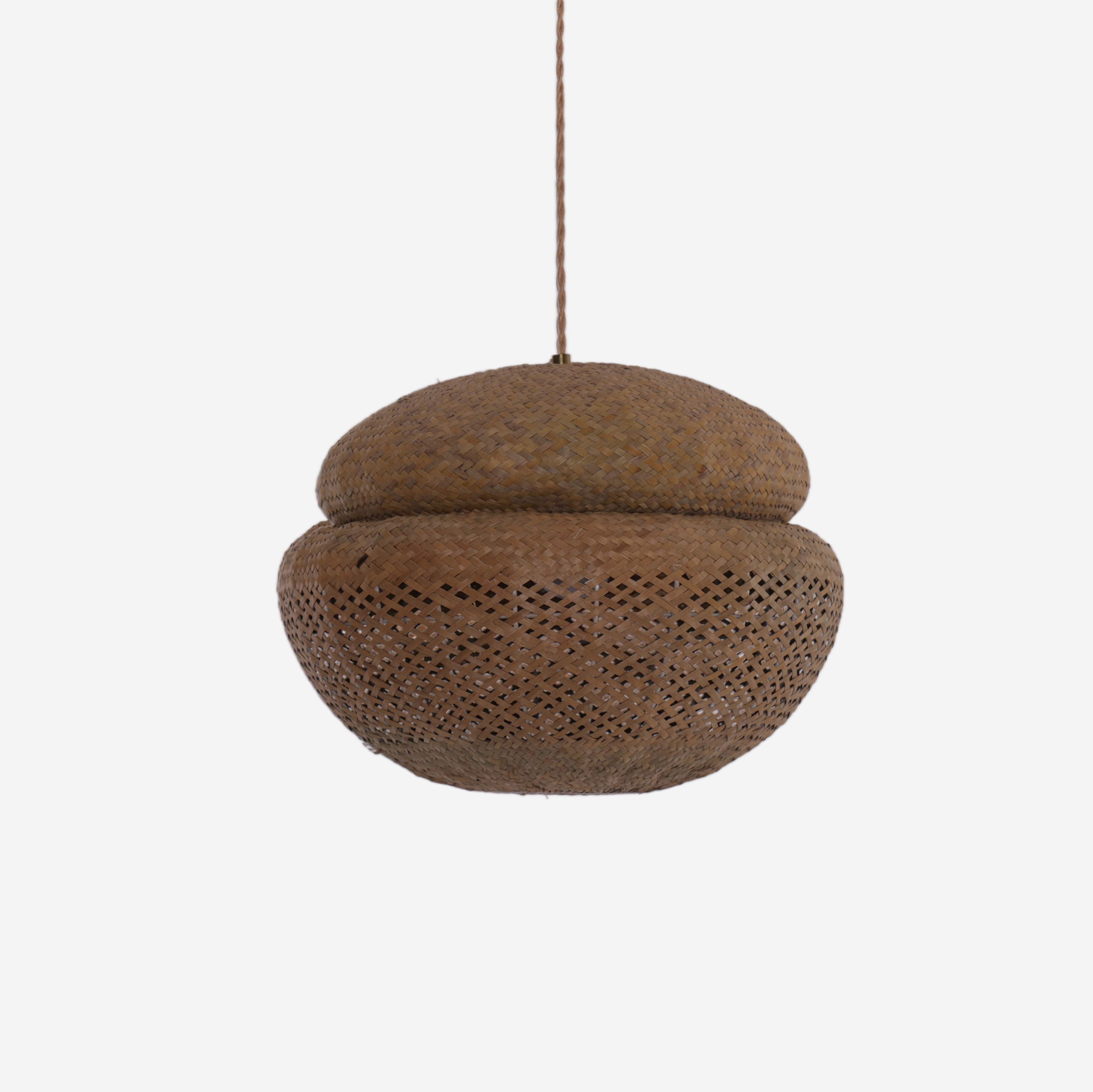 Handwoven Natural Bulrush Pendant Light with Pot Lid-Inspired Design