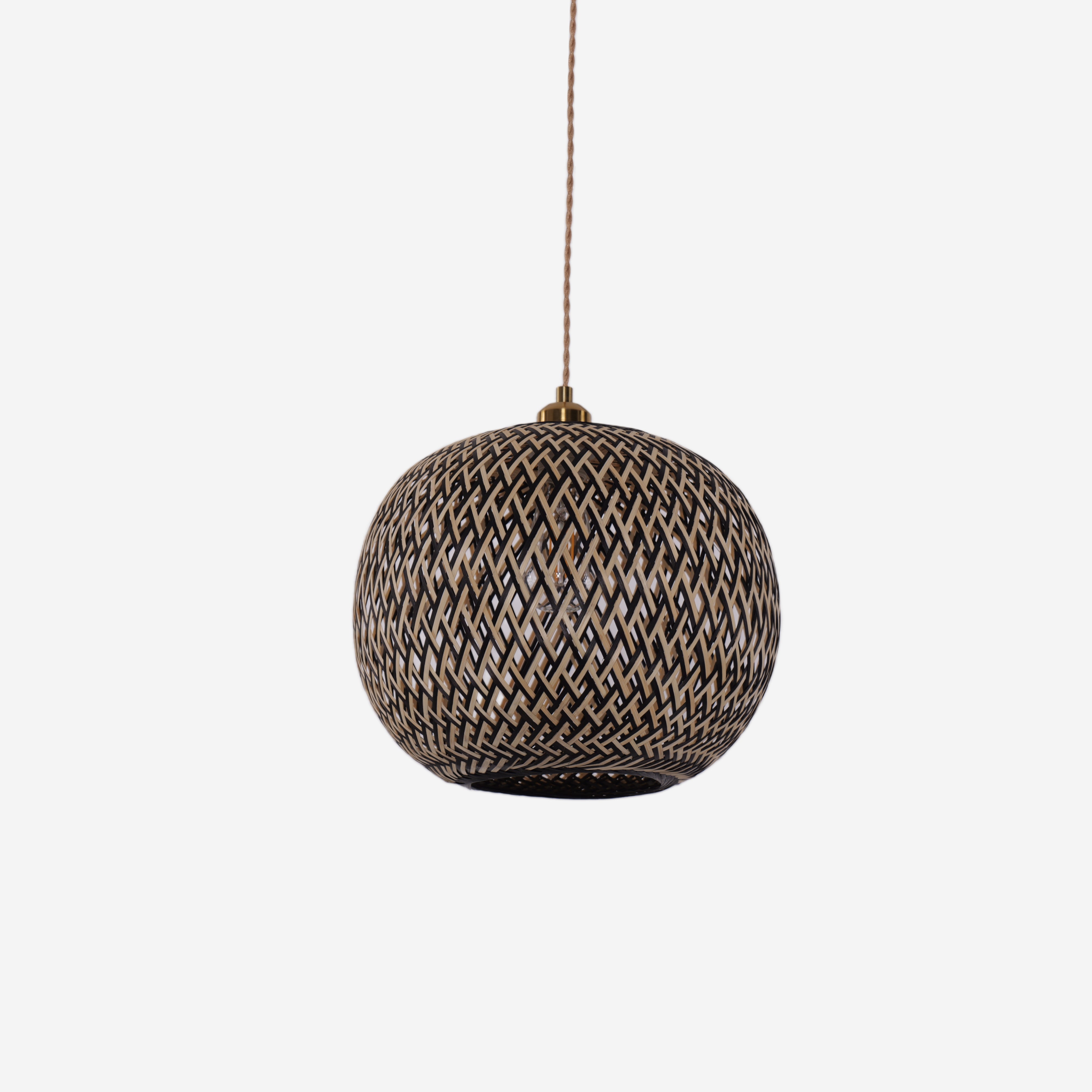 Modern Black and Natural Bamboo Handwoven Pendant Light