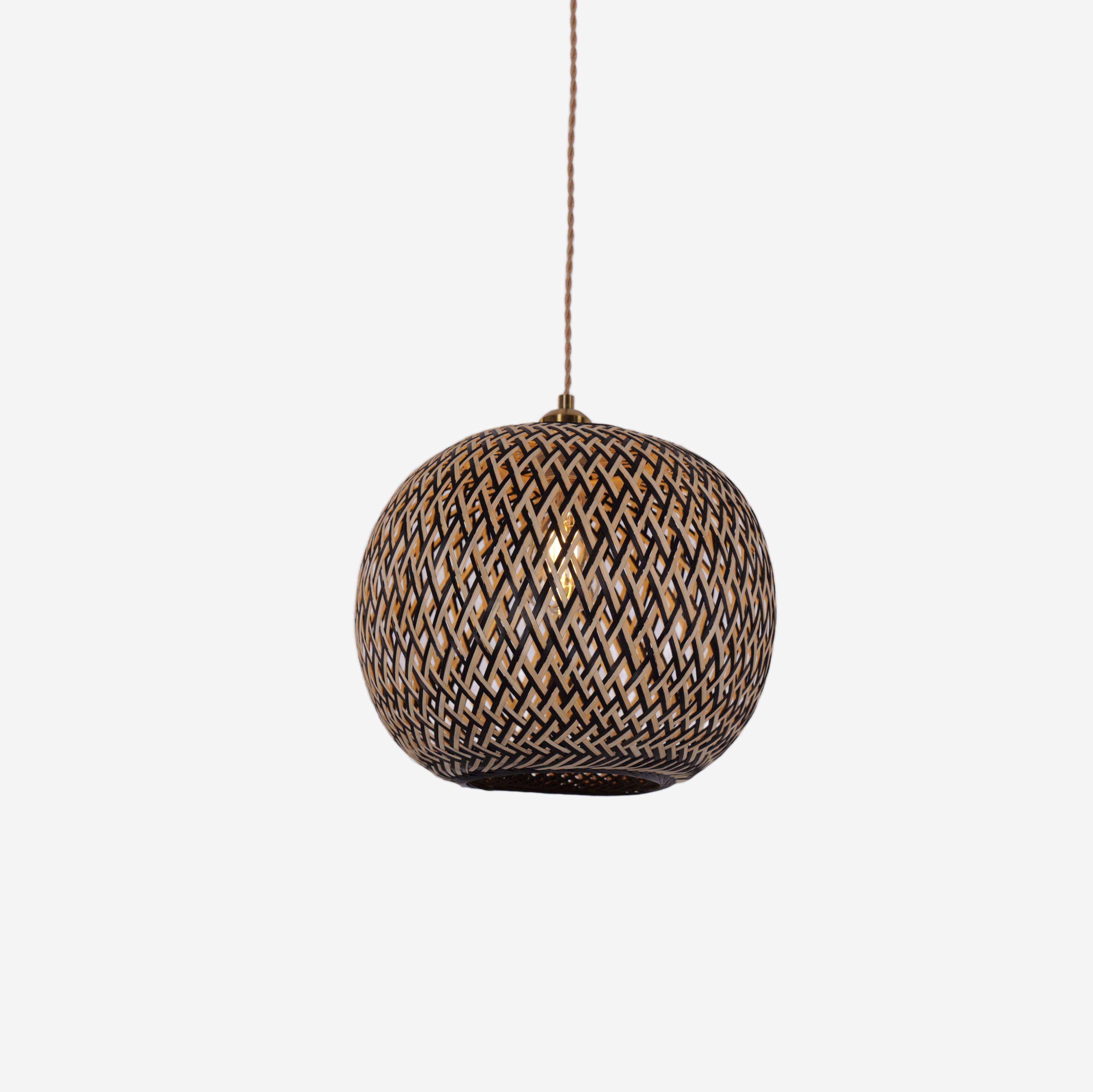 Modern Black and Natural Bamboo Handwoven Pendant Light