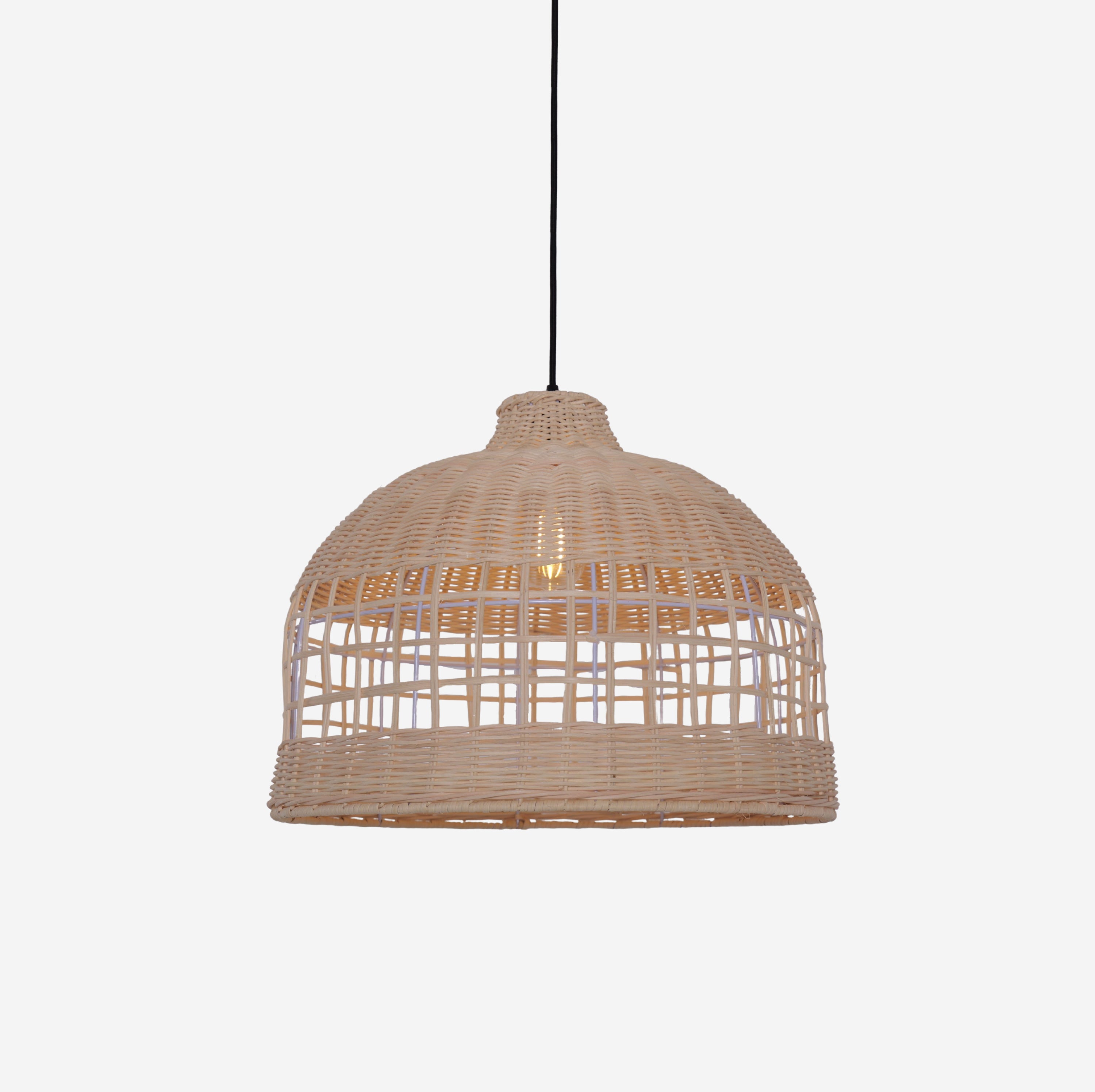 Elegant Openwork Rattan Pendant Light with Lattice-Cut Design