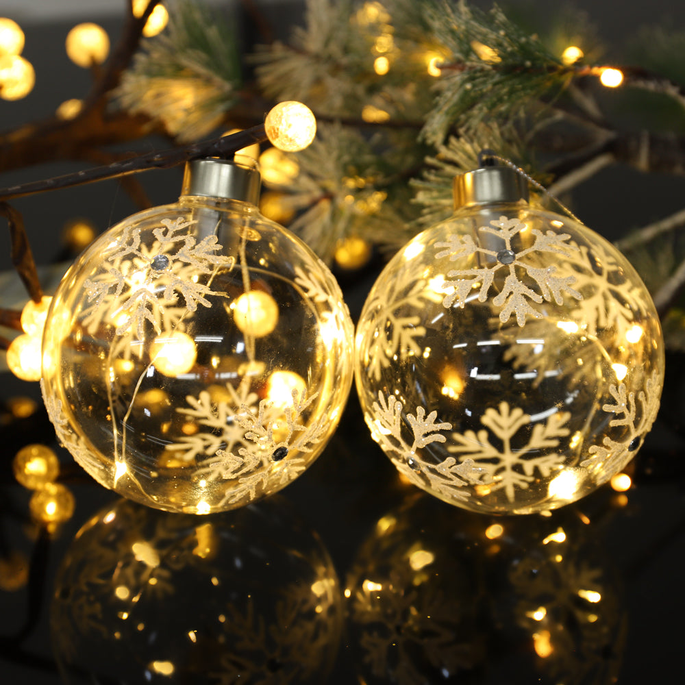 6-Set Transparent Snowflake Glass LED Christmas Hanging Ornaments