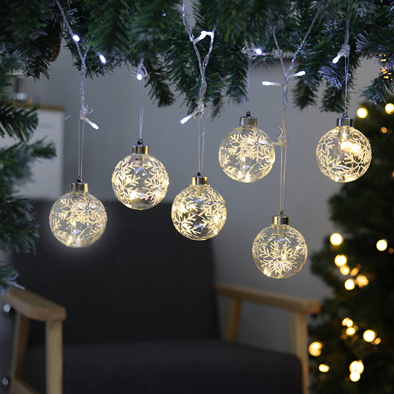 6 Set Transparent Snowflake Glass LED Christmas Hanging Ornaments