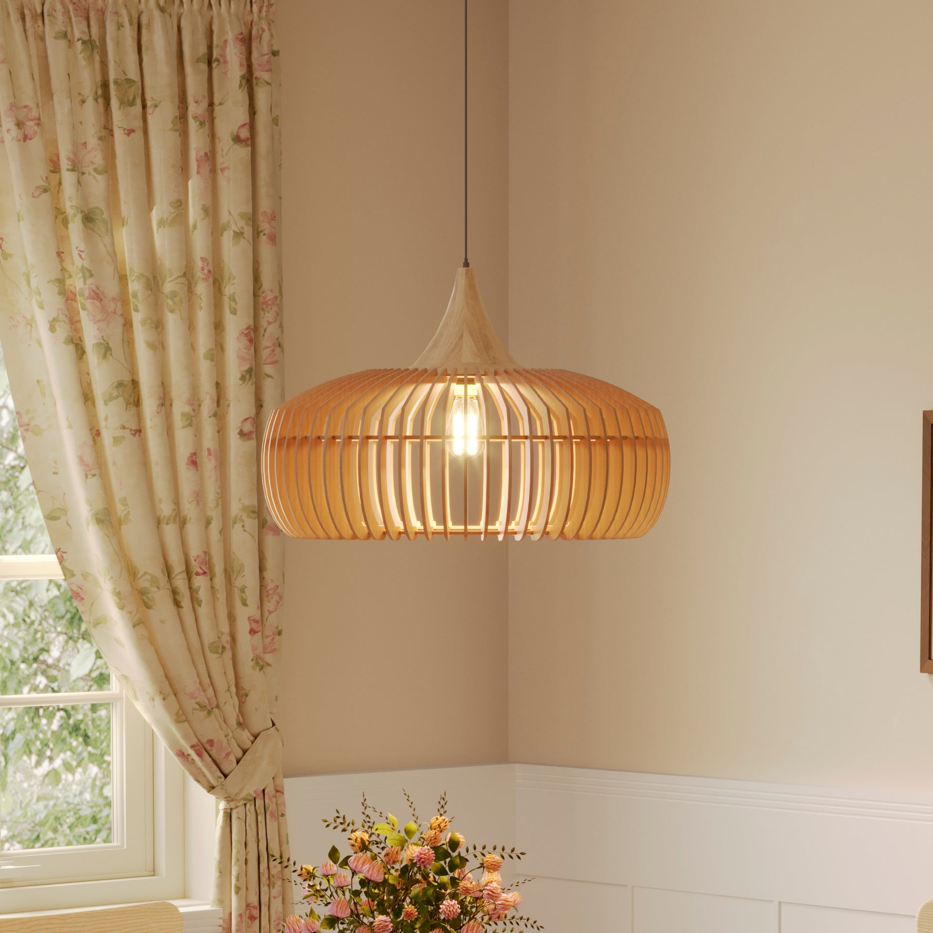 Shadome Handmade Wood Pendant Light Fixture – Warm Style Lighting