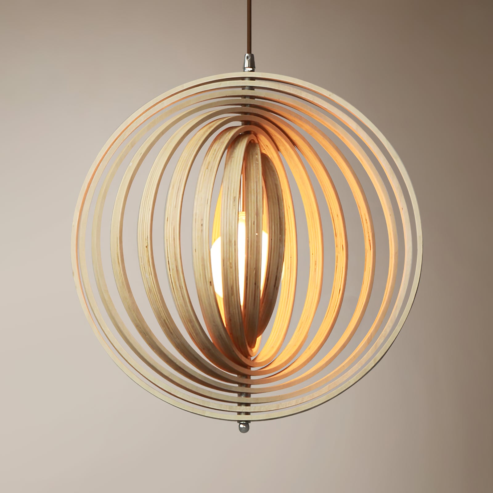 Rotating Circular Moon Wooden LED Pendant Light